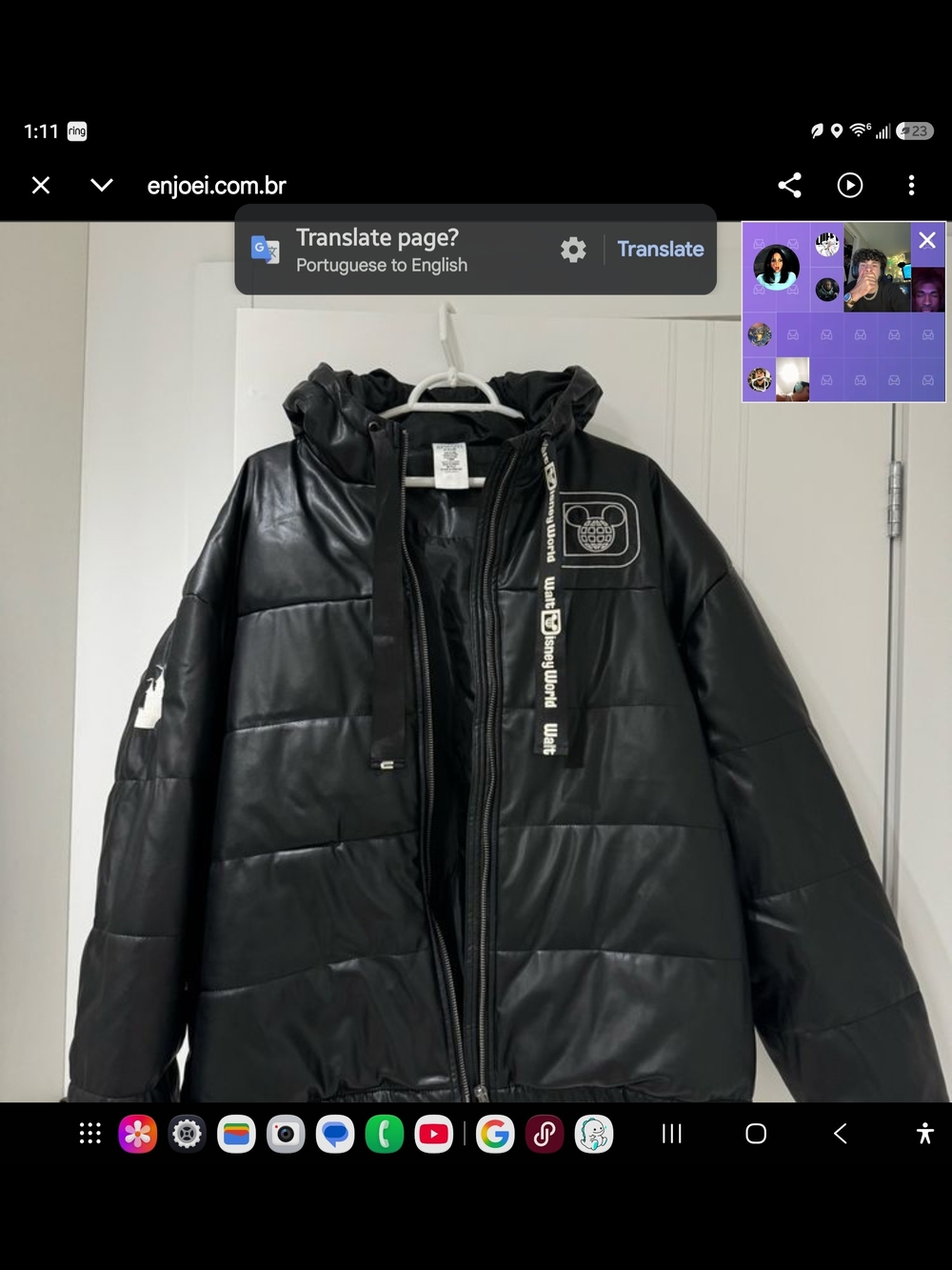 Disney Black Quilted Puffer Jacket with Hood
